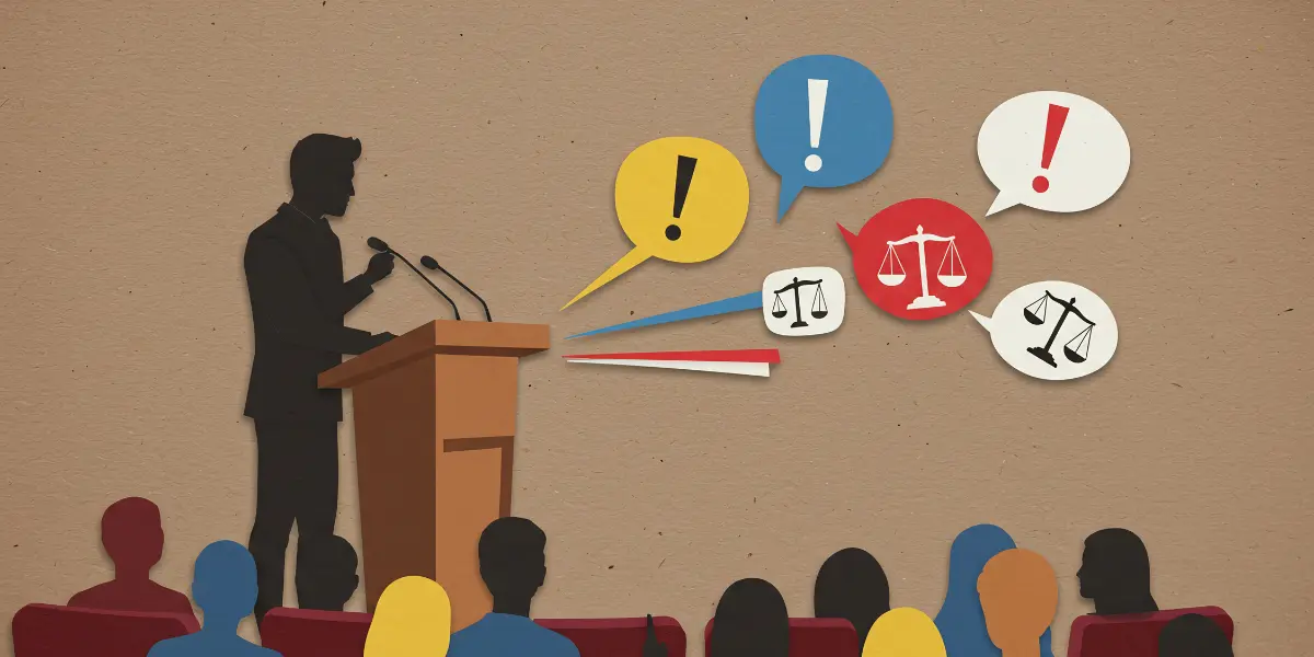 Argumentation eines Redners, der vor Publikum steht