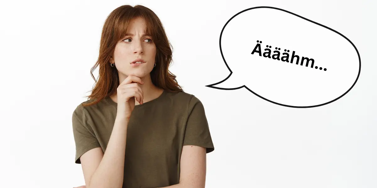 Frau, die Fülllaute beim Sprechen macht